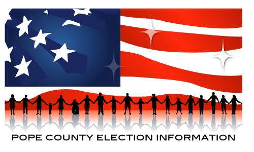American flag with silhouettes of people holding hands, with words Pope County Election Information below